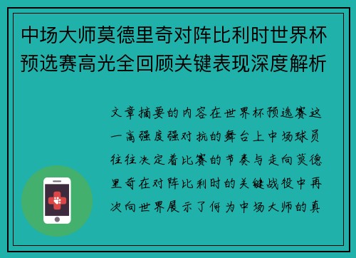 中场大师莫德里奇对阵比利时世界杯预选赛高光全回顾关键表现深度解析